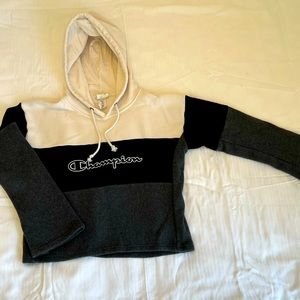 Champion Cropped Hoodie Cream/Black/Gray Size S
